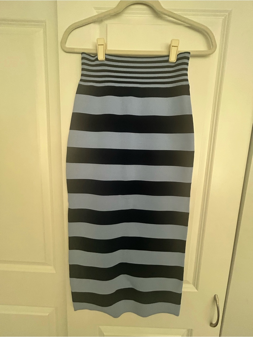 Veronica Beard Black and Light Blue Striped Midi Pencil Skirt